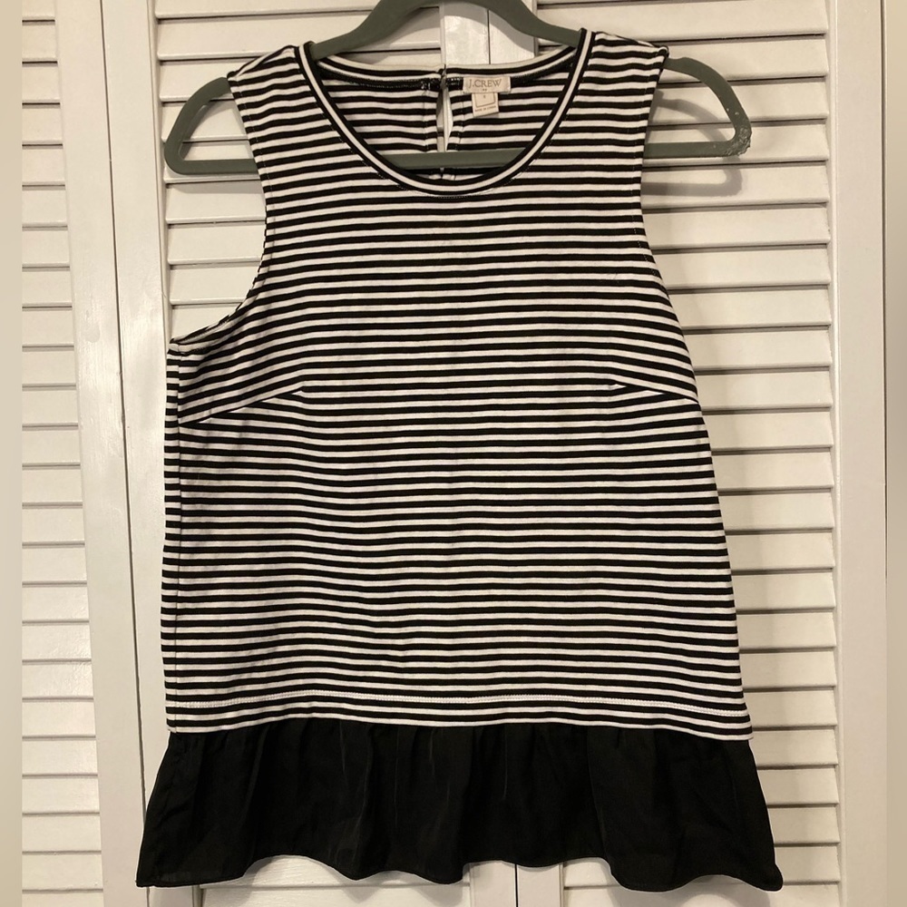 J. Crew Black And White Striped Ruffle Tank Blouse Size Small - Picture 2 of 10